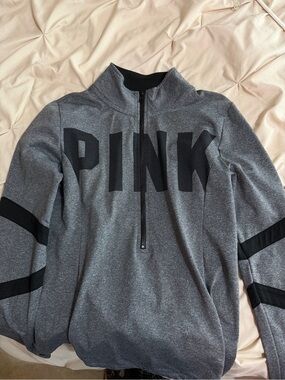 PINK Victoria's Secret Men's Gray Half-Zip Sweatshirt with Black Accents